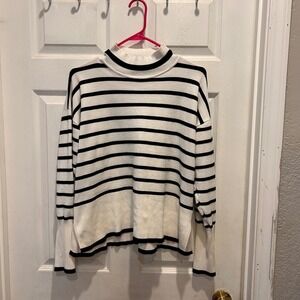 Rachel Zoe Black and White Striped Mock Neck Sweater‎ Knit Top Size Large